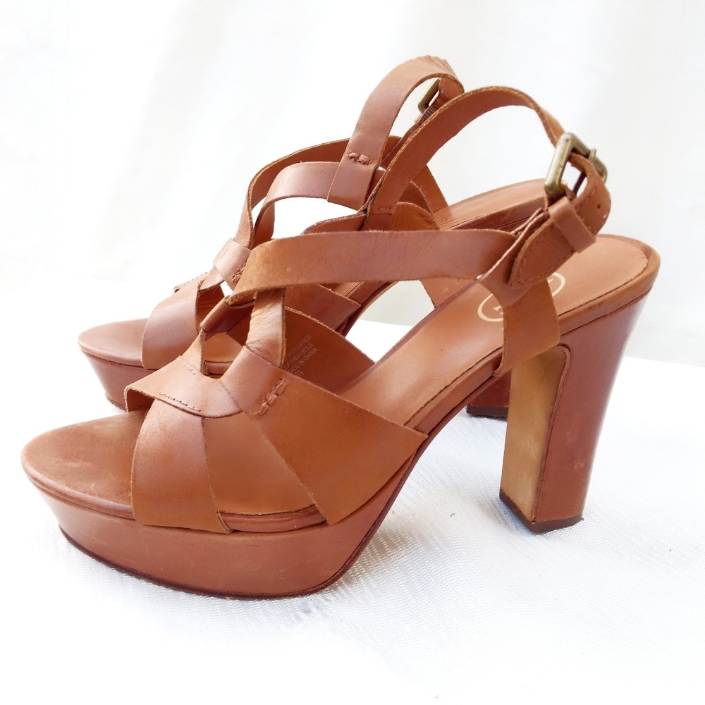 Designer Ash Delire Cognac Leather Platform Sandals- 8.5